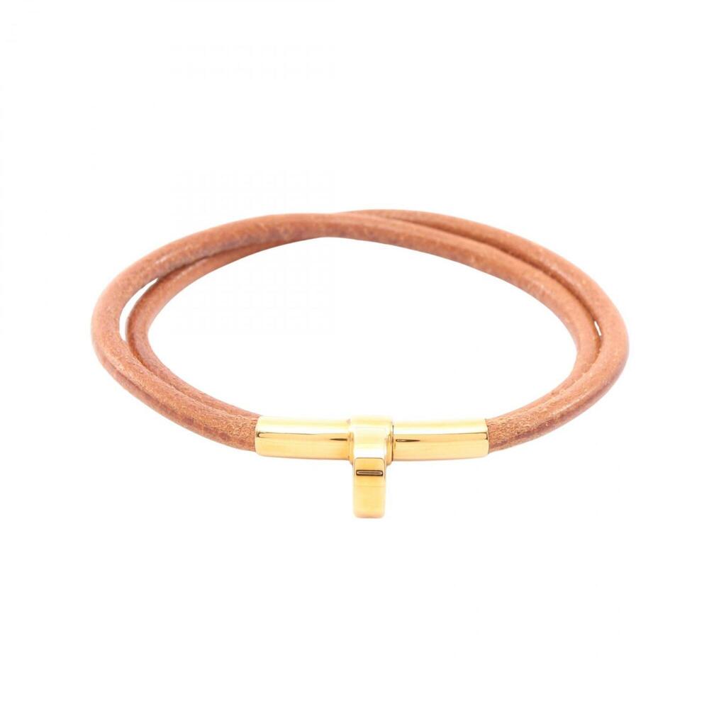 HERMES Brown Leather Charm Bracelet